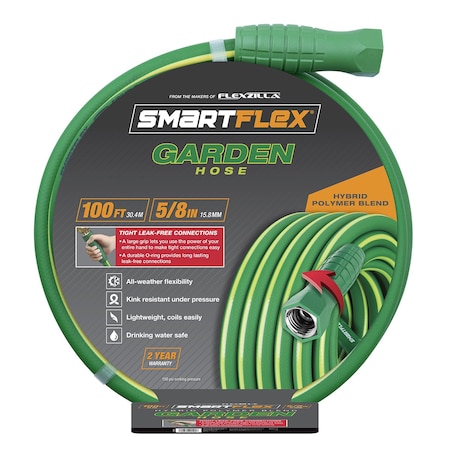 Smartflex Garden Hose, 5/8in x 100ft, 3/4in - 11 1/2 GHT Fittings HSFG5100GR